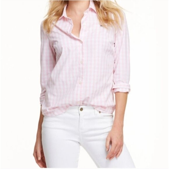 Vineyard Vines Womens Pink Gingham Button Down Shirt Size 12 Long Sleeve Classic - Picture 3 of 11